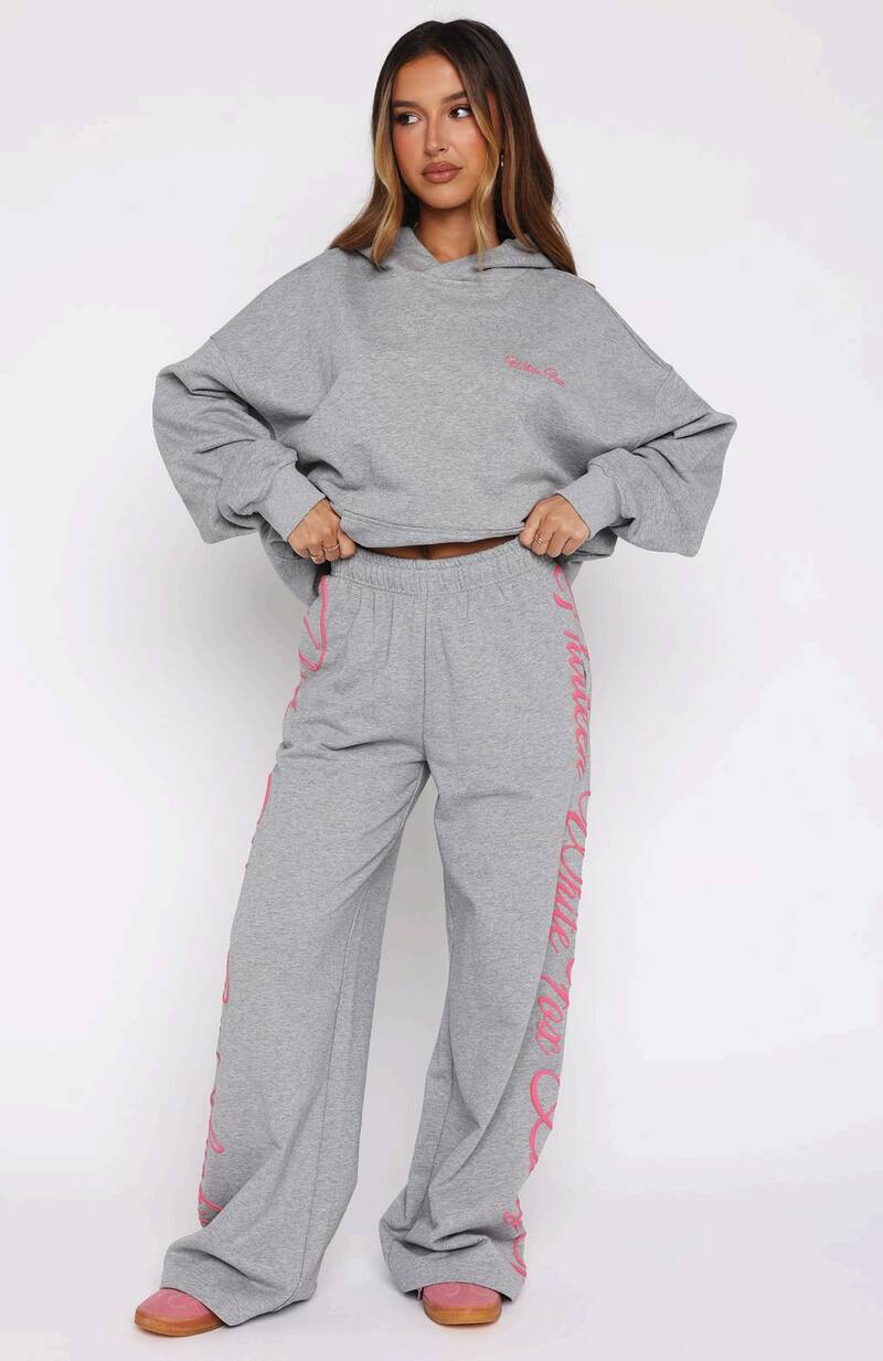 Lucky Thirteen Shaya Wide Leg Sweatpants Dark Grey Marle - WHITE FOX
