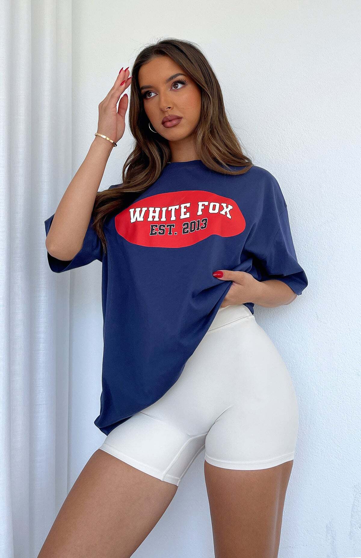 Running From You Oversized Tee Navy - WHITE FOX