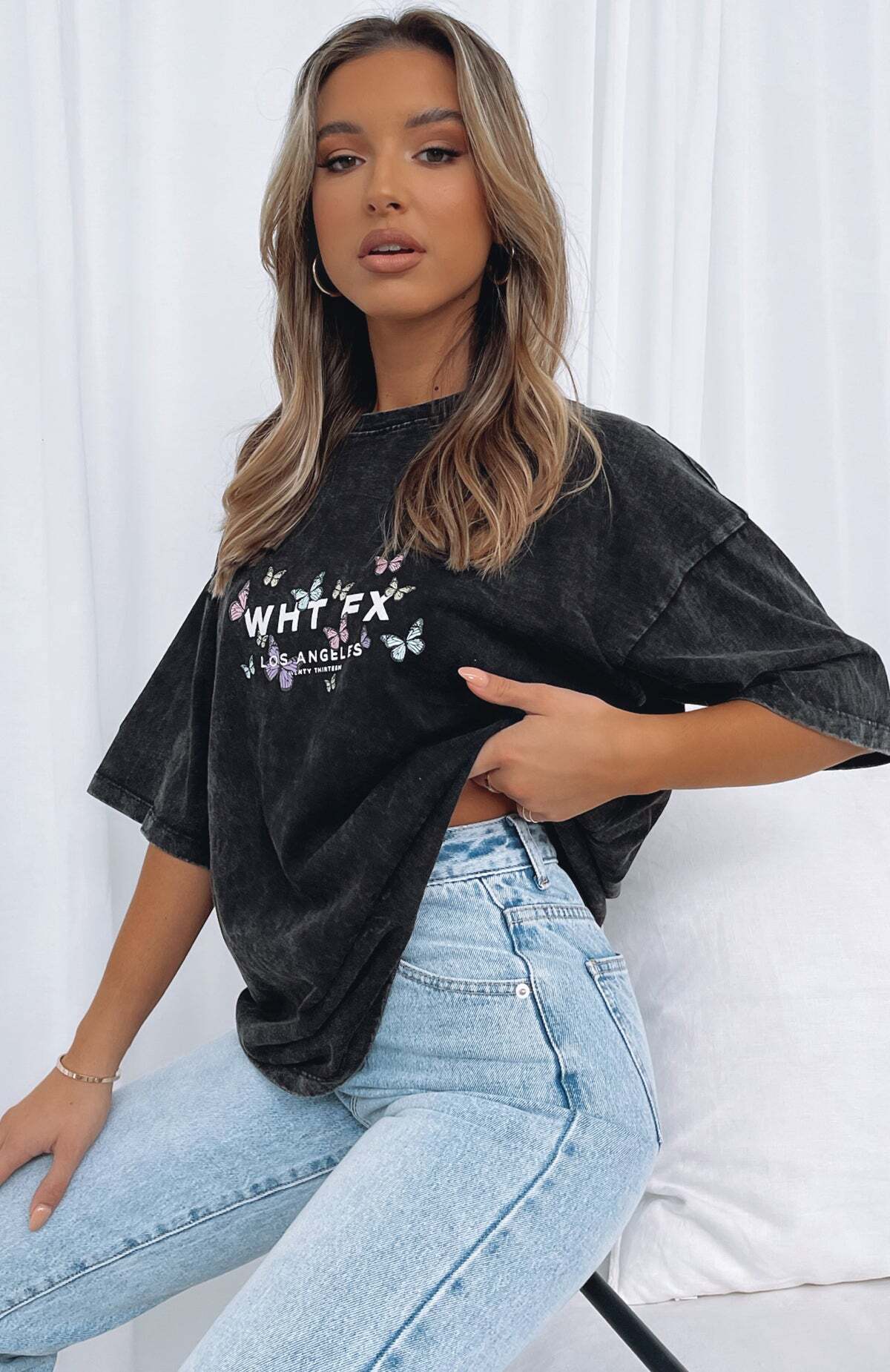 Dare To Dream Oversized Tee Acid Black - WHITE FOX