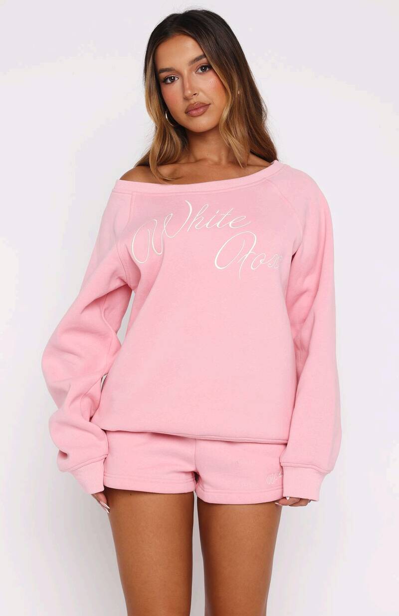 Lucky Thirteen Elsa Off Shoulder Sweater Candy Pink - WHITE FOX