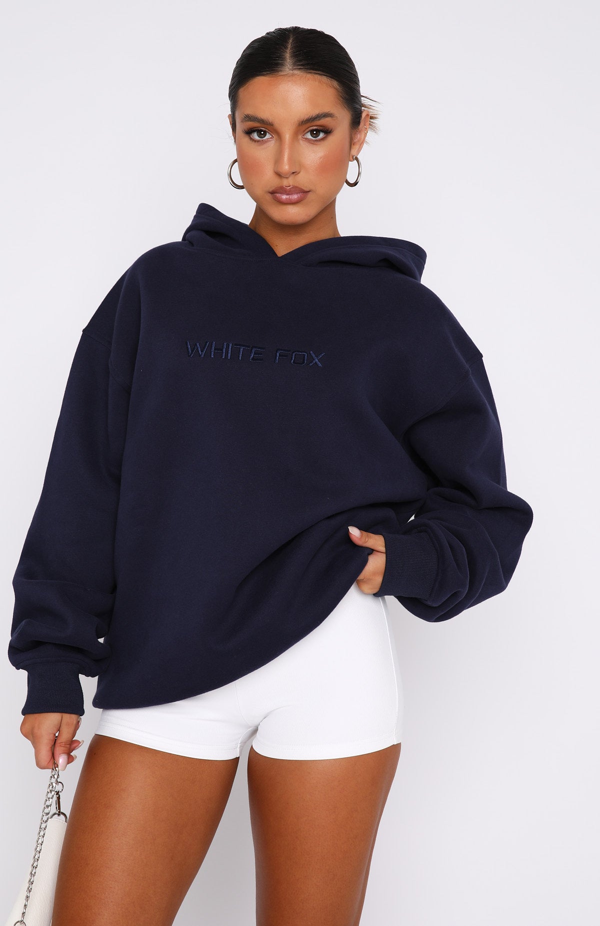Stay Lifted Oversized Hoodie Navy - WHITE FOX
