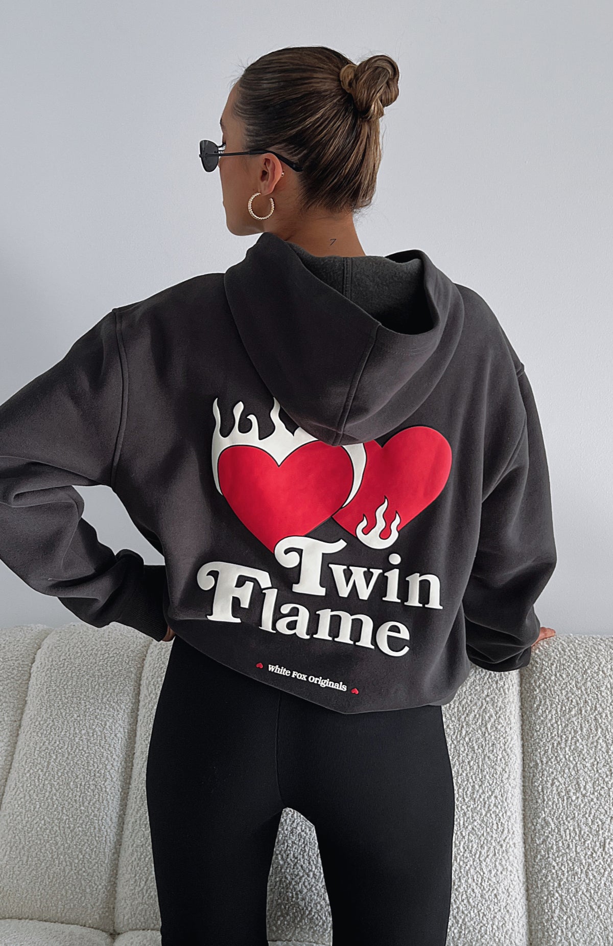 Twin Flame Oversized Hoodie Charcoal - WHITE FOX