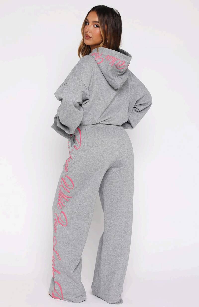 Lucky Thirteen Shaya Wide Leg Sweatpants Dark Grey Marle - WHITE FOX